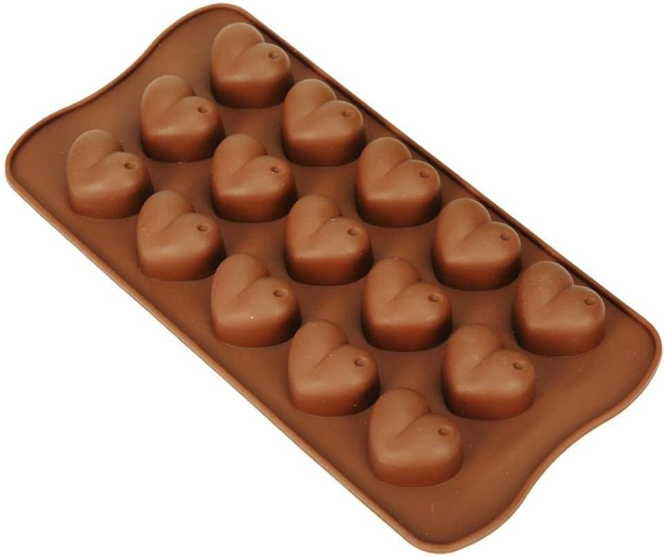Stewit® Silicone Chocolate Candy Mould, Heart Shape | 15 Cavity Mold, Re-Usable | Brown