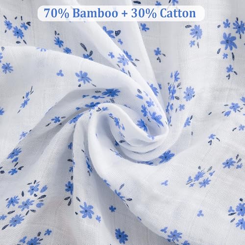 Image of Viviland Muslin Swaddle Blanket, Baby Swaddle Blanket for Boys & Girls, Nursery Receiving Blanket for Newborn, Baby Swaddle Wrap Soft Silky & Breathable, 4 Packs, 47 X 47In, Blue Floral