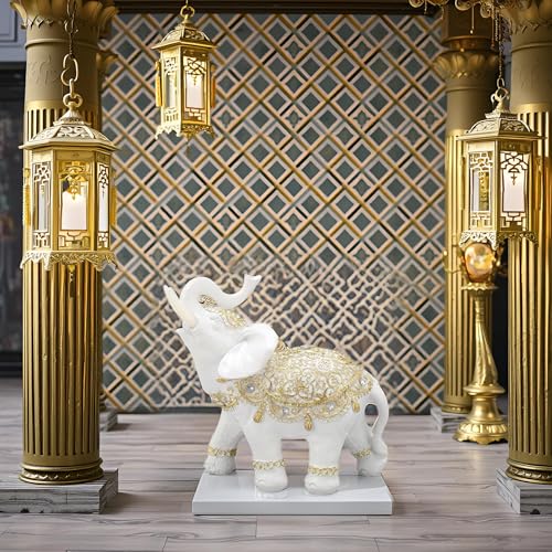 Escultura Elefante Suerte Material Resina Blanca Mediana miniatura 3