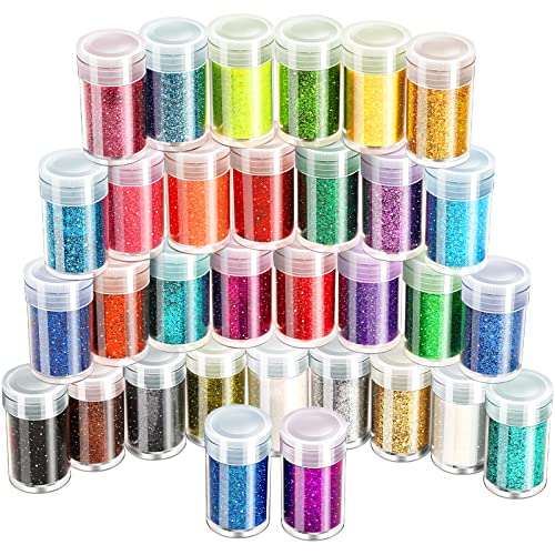 LEOBRO Fine Glitter Extra Fine Glitter Powder Craft Glitter for Christmas Epoxy Resin Body Nail DIY Tumbler Painting Cards Wedding Christmas Decoration 32 Colors