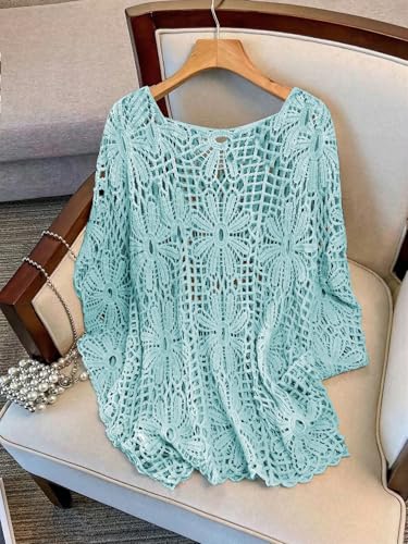 Image of MakeMeChic Women's Plus Size Crochet Boho Tops Summer Vacation Beach Cover Ups Sweater