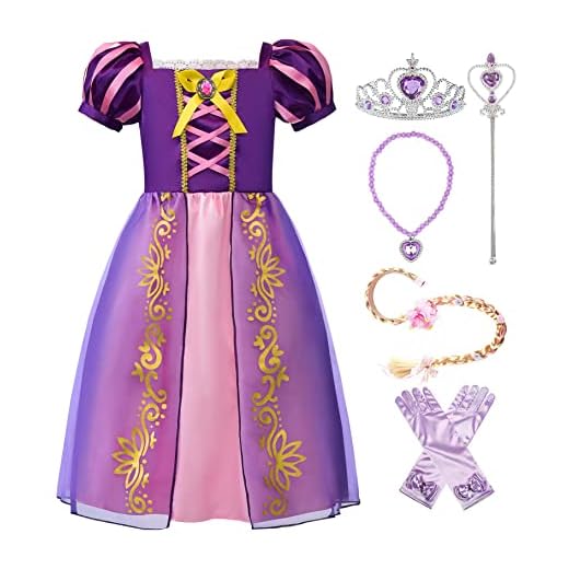 ReliBeauty Mädchen Kleid Puffärmel Prinzessin Kostüm Kinder, lila, mit Zubehör, 120