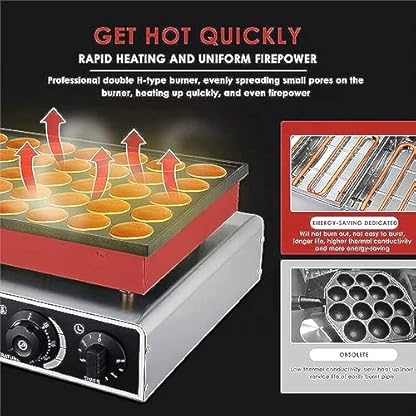 ERSINIAN Dutch Pancake Baker Maker, Mini Pancake Baker Gas 50 Löcher Sandwich Kuchen Kommerzieller Keks Dutch Poffertjes Grills Waffeleisen – Bild 3