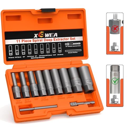 Image of XEWEA 11PCS Deep Spiral Bolt Extractor Kit, Bolt & Nut Remover Easy-Out Set, Deep Socket Tools For Removing Broken, Frozen, Rusted, Rounded-Off Bolts, Studs, Nuts & Screws,Friendly Narrow Spaces