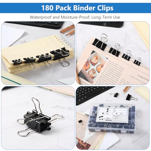 180 Piezas Pinzas Palas Abatibles, Clips Plegables de Metal, Pinzas Metalicas, Clips de Bulldog de Papel para Carpetas, Escolares Oficina Notas Papelería Documentos, negro, 15/19/25/32mm - imagen 5