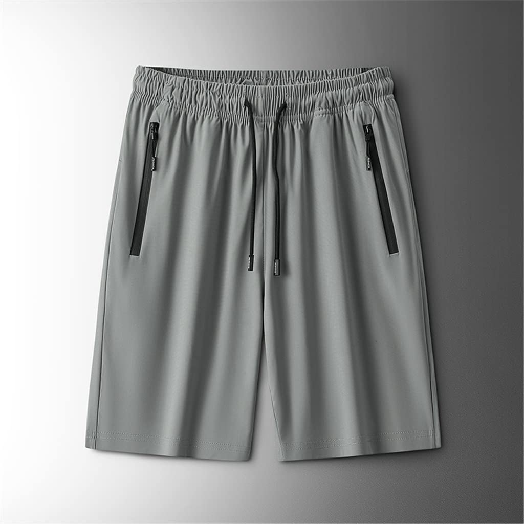 Zip Pocket Stretch Shorts Quick Drying Sports Mens Ice Silk Pants Capris