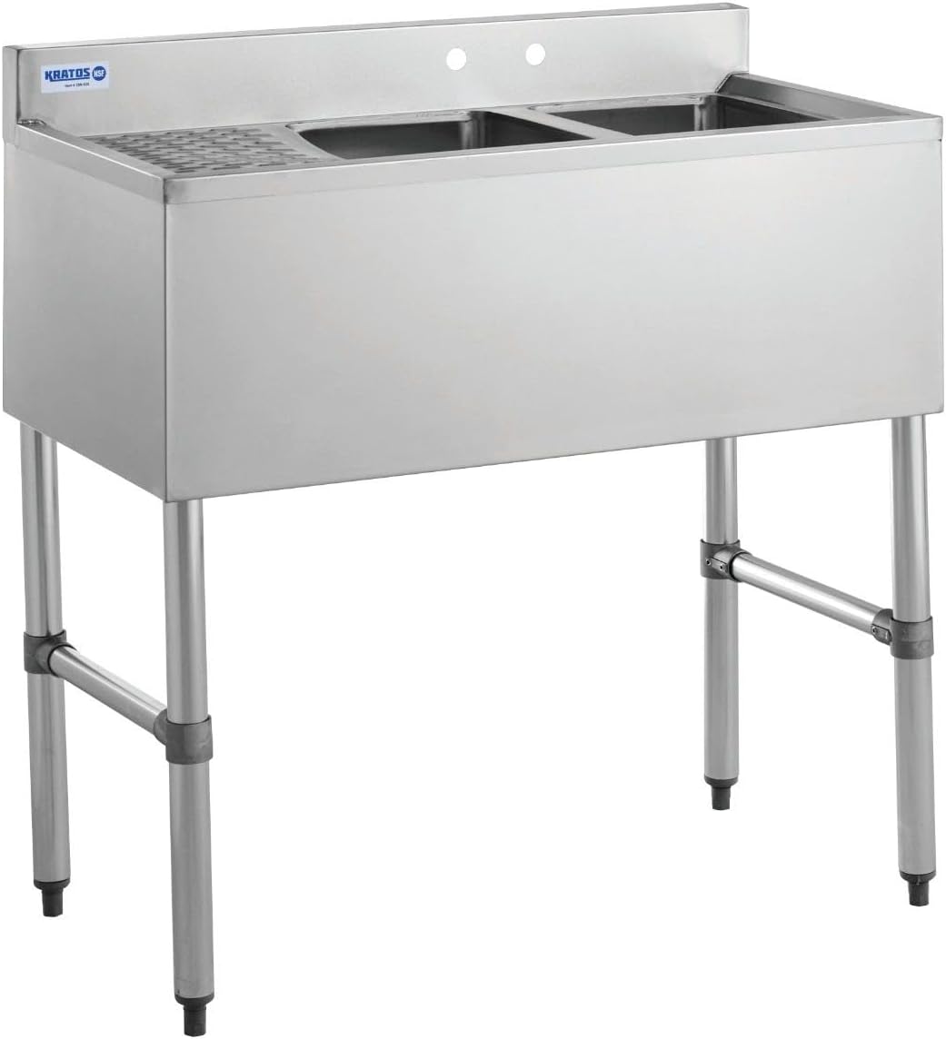 Kratos Commercial Restaurant Sink, 2 Bowl Underbar Compartment Sink with Faucet - 26"x18.75" (29N-114)
