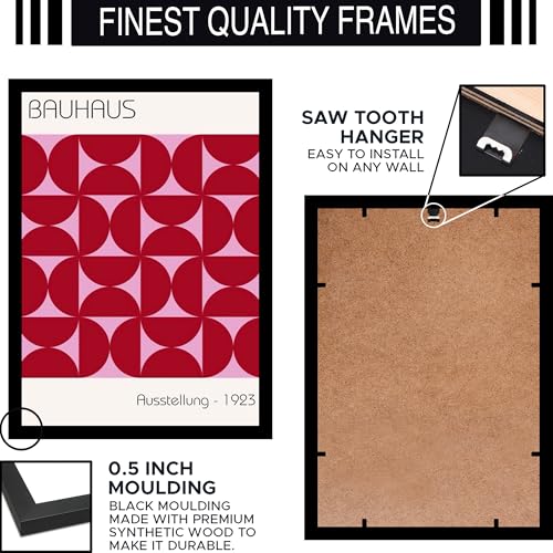 Image of BLINKART Vintage Bauhaus Retro Geometric Aesthetic Poster Gallery | Colorful Wrap Framed For Home Office Studio Living Room Modern Art Studio Decoration Abstract Shapes | (d82) | 13x10 Inch