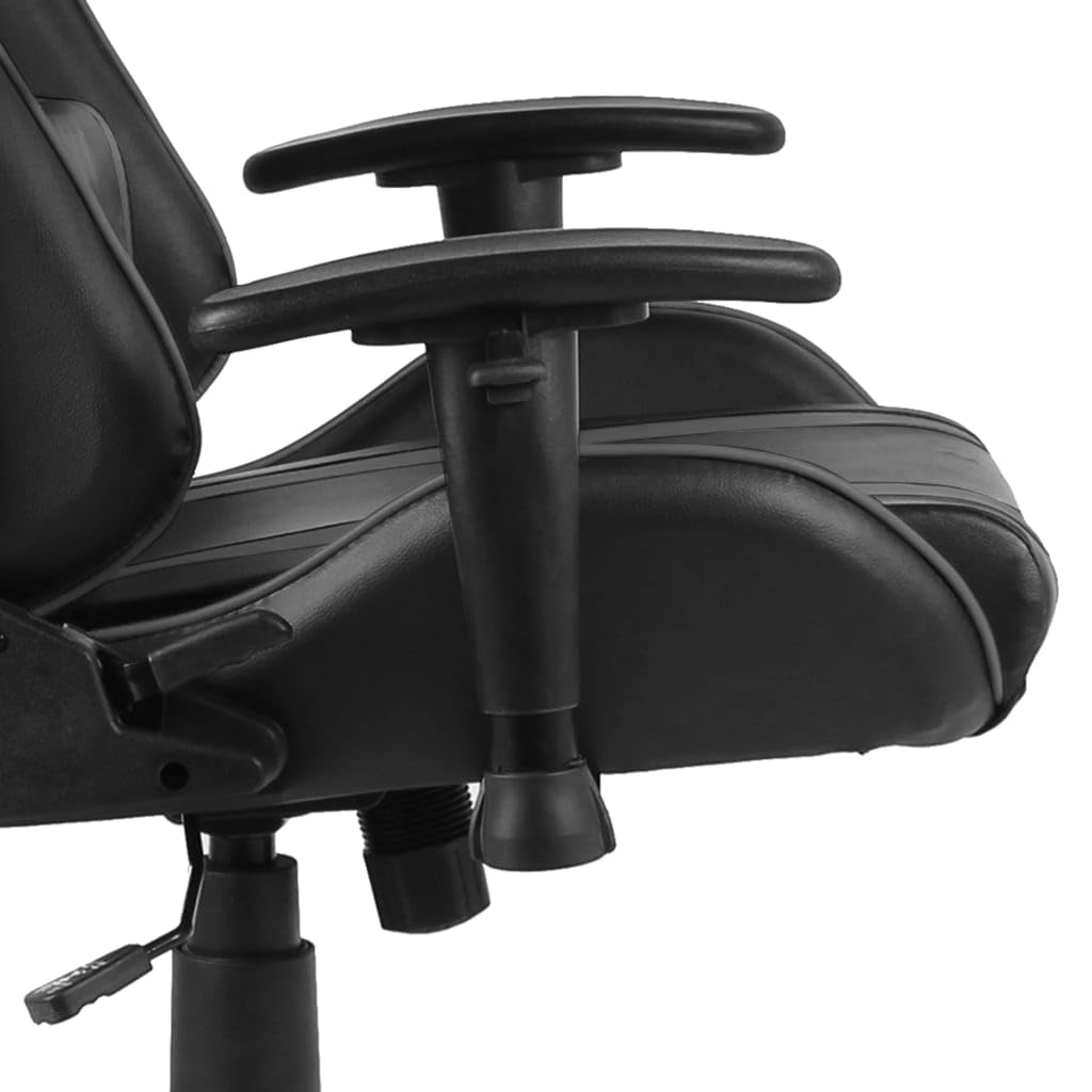 Silla de juegos giratoria gris PVC con respaldo ergonómico y reposabrazos ajustable para oficina y juegos, altura regulable, con soporte para cabeza y lumbar