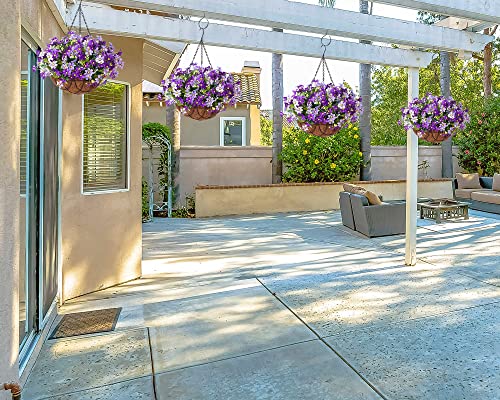 Artificial Hanging Flower In Basket For Outdoors Indoors Decor, Hanging Basket With Flower Arrangement, Fake Silk Daisys In 12 Inch Coconut Lining Hanging Basket For Home Courtyard Decoration,(Purple) #TOP3