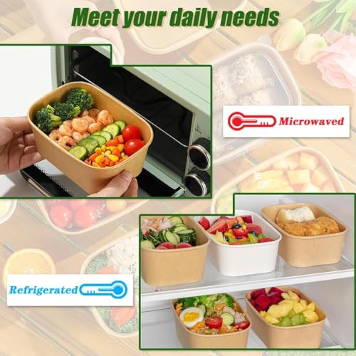 Image of 10 PACK 650 ml Paper Disposable Containers For Food with Lids | Rectangular Meal Prep Containers & Take Out Box | Leak-Proof Food Storage Containers, Food Packing Box For Kitchen