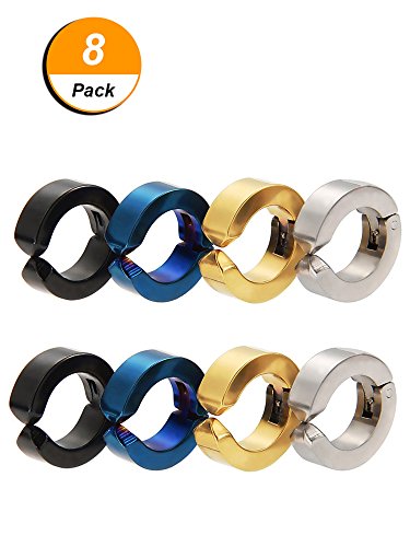 Mudder 8 Pieces Non-Piercing Earrings Ear Clip Fake Ear Hoops for Men and Women, Stainless Steel, 4 Colors3