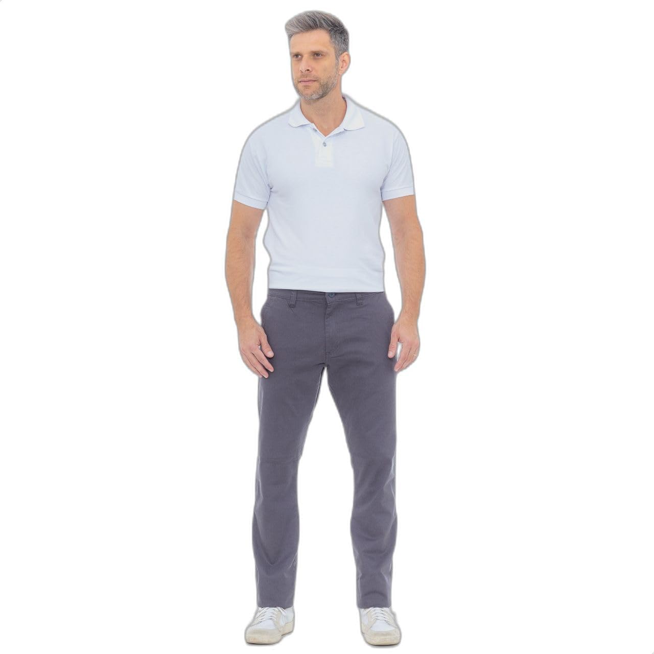 Calça Masculina Slim Social Esporte Fino Em Sarja Brim Elastano Com Bolso Embutido Elegante (BR, Numérico, 48, Slim, Regular, Calça Cinza)