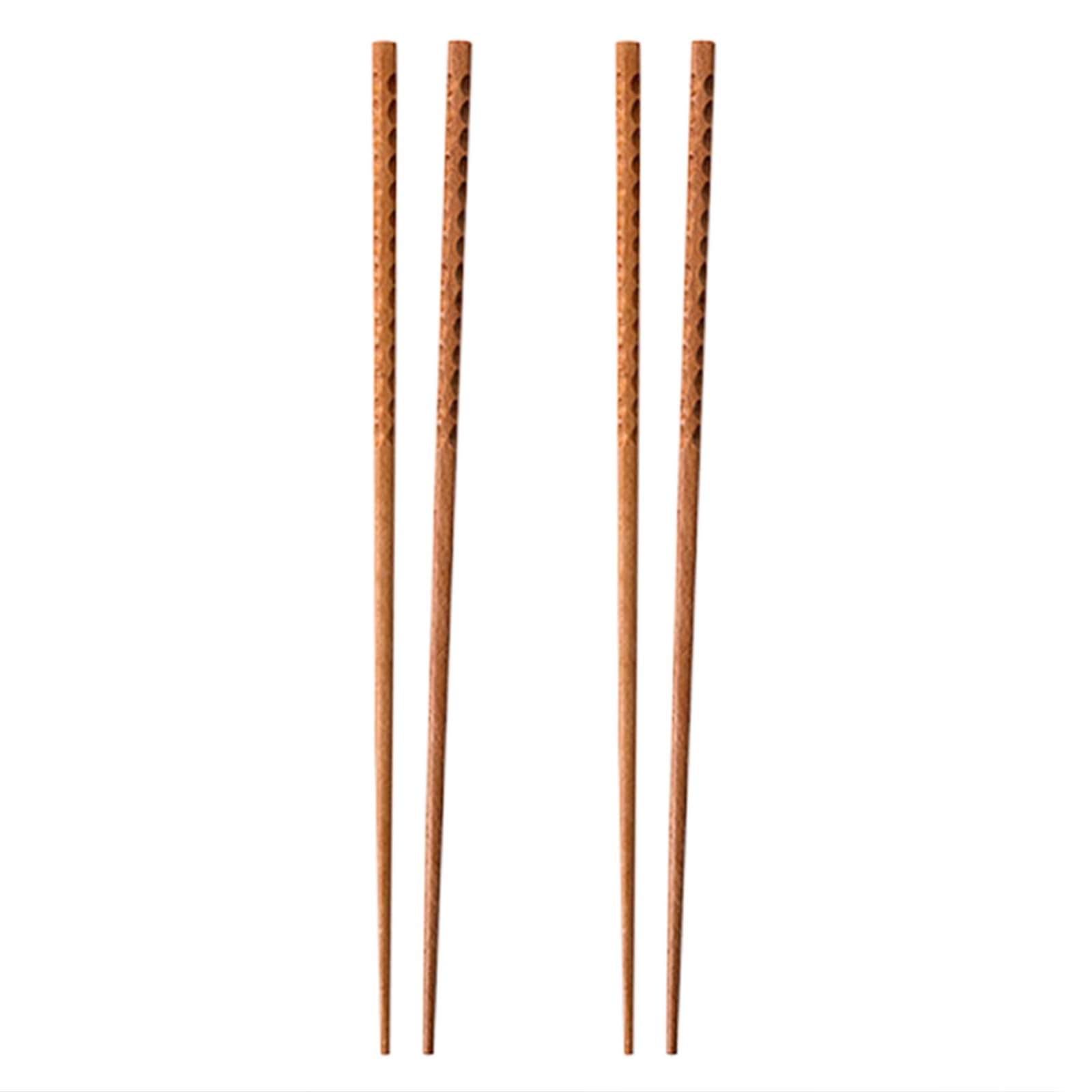 2 Pairs Wooden Cooking Chopsticks Extra Long Kitchen Frying Chopstick Reusable for Frying in Hot Pot Cooking Noodles(Size:33cm)
