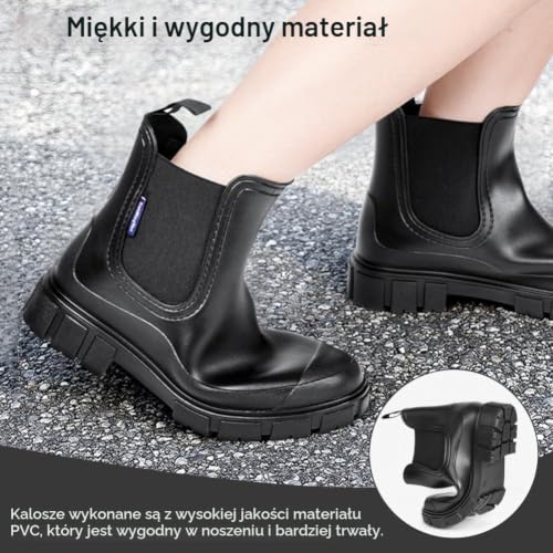 Damskie kalosze damskie, krótkie buty Chelsea, wsuwane damskie botki, gumowe, wodoodporne, buty przeciwdeszczowe, wygodne, antypoślizgowe buty jeździeckie