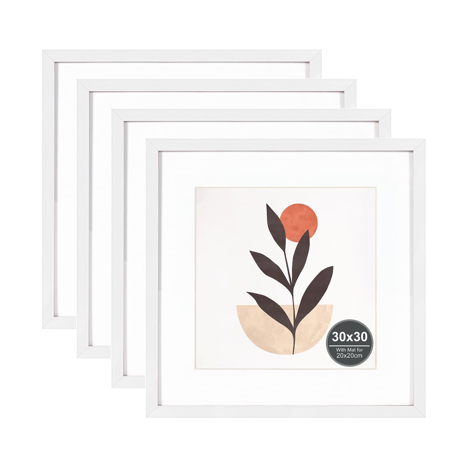 30x30 Picture Frame with 20x20cm Mount, White Wood Photo Frames