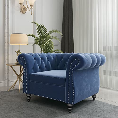 Sillón Chesterfield Plegable Azul miniatura 3