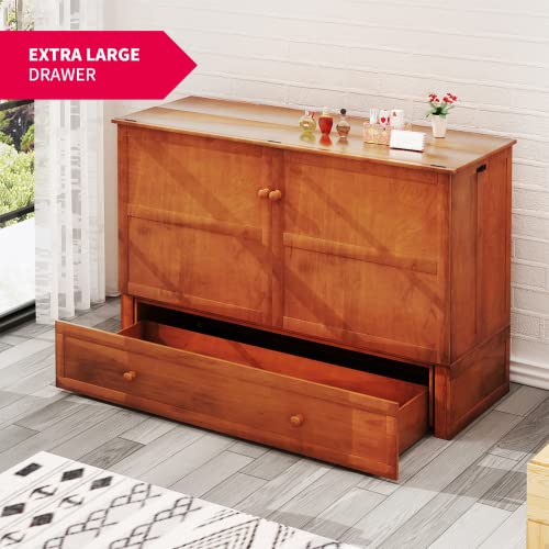 Muzz Queen Size Murphy Cabinet Bed With Memory Foam Mattress, Charging Station And Large Drawer (Queen, Cherry) #TOP5