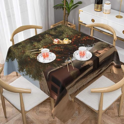 WZYWHJ Nappe décorative carrée de 137,2 x 137,2 cm, nappes de table basse, lavables et réutilisables, motif dattiers dans le jardin