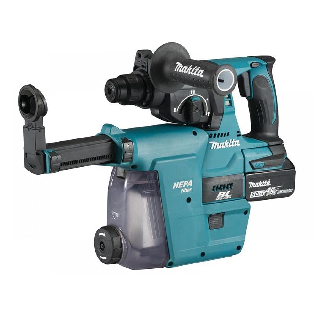 Makita Black Dhr242rtjw 18V Li-Ion Lxt Brushless 24Mm Sds-Plus Rotary Hammer Complete With 2 X 5.0 Ah Li-Ion Batteries, Charger And Dust Extraction System, Supplied In A Makpac Case