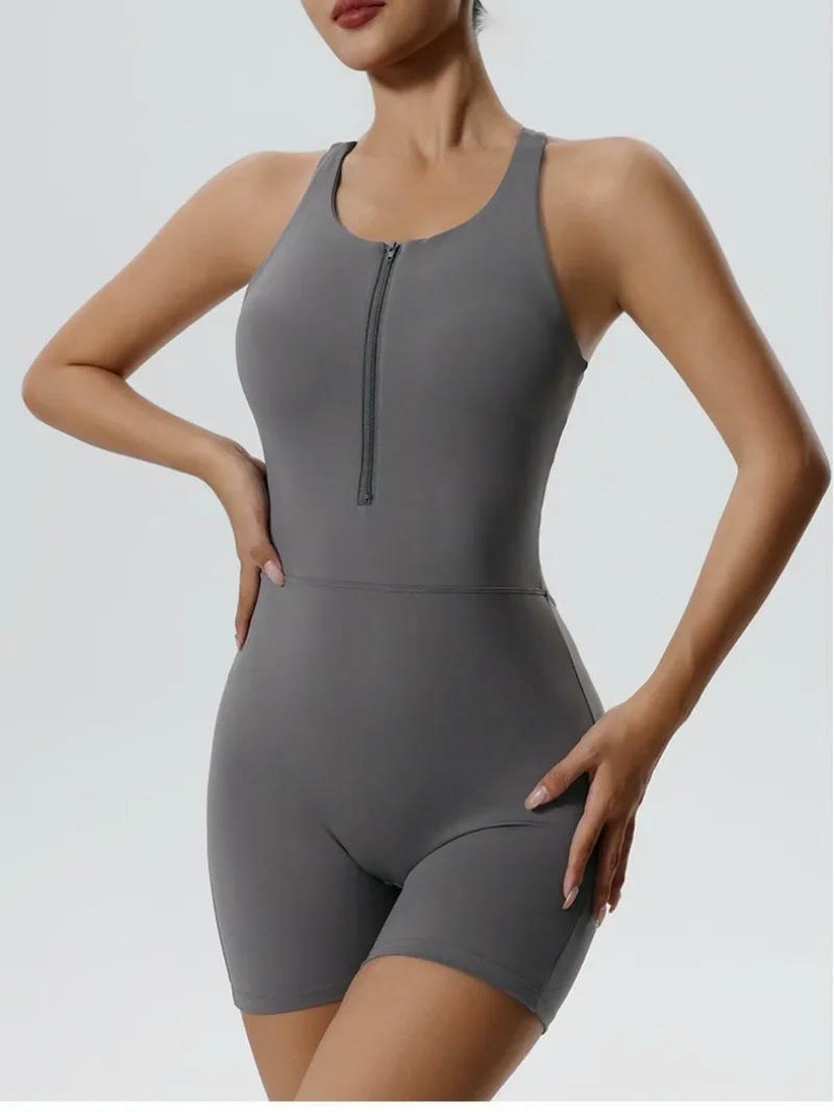 Shapewear Seamless Yoga Jumpsuits Sports Fitness Hip-lifting Sexy Tight Zipper Spodenki Jednoczęściowe Trening Siłownia Dla Kobiet-Light Blue-S