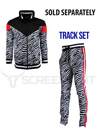 SCREENSHOT-P11005 Mens Hip Hop Premium Slim Fit Track Pants - Athletic Jogger Animal Tiger Pattern Color Block Print Bottoms-Black/Zebra-Large