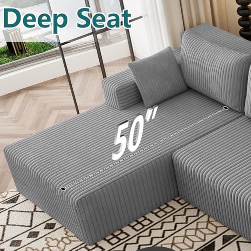 Image of 160 inch U-Shape Cloud Couch, Modern Modular Sectional U-Shape Sofa, Corduroy Boneless Couch Upholstered Couches Deep Seat Sleeper Chaise Longue for Living Room, No Assembly Required,Light Gray