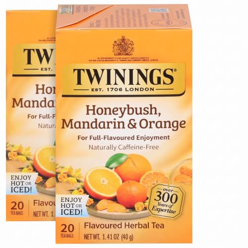 Twinings Honeybush, Mandarin, &amp; Orange Herbal Tea Individually Wrapped Bags, Naturally Caffeine-Free, Enjoy Hot or Iced, 20 Teabags, 20 Count (Pack of 2)