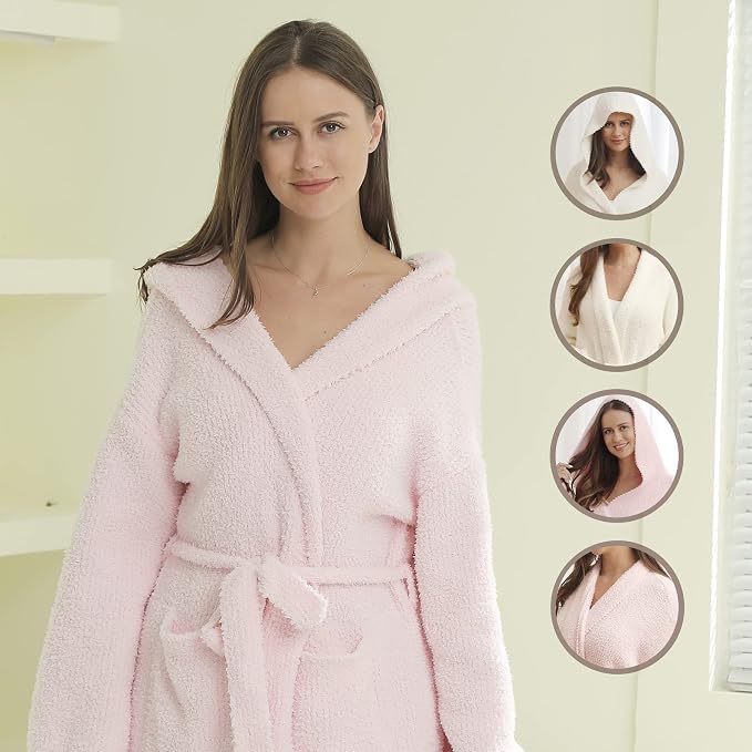 Image of bearberry Plush Hooded Bath Robe Women's Loungewear Sleep Robe Indoor Outfit