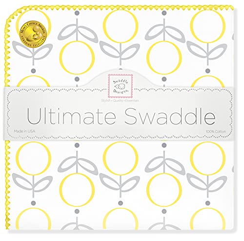 SwaddleDesigns Large Receiving Blanket, Ultimate Swaddle for Baby Boys, Girls, Softest US Cotton Flannel, Best Shower Gift, Made in USA, Yellow Lolli Fleur (Mom's Choice Award Winner)