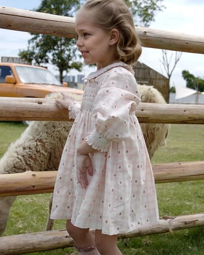 Twoflower Hand-Embroidered Dress - Smocking and Lace Vintage Autumn Long Sleeve Clothing Kids Toddler Holiday Birthday Party4