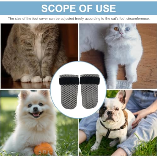 JEYORZY 4 Stück verstellbare Katzenschuhe aus Netzstoff, Atmungsaktiv Katzenpfotenschutz, Katzenstiefel zum Baden von Haustieren, Schneiden von Nägeln, Überprüfen-Grau-M