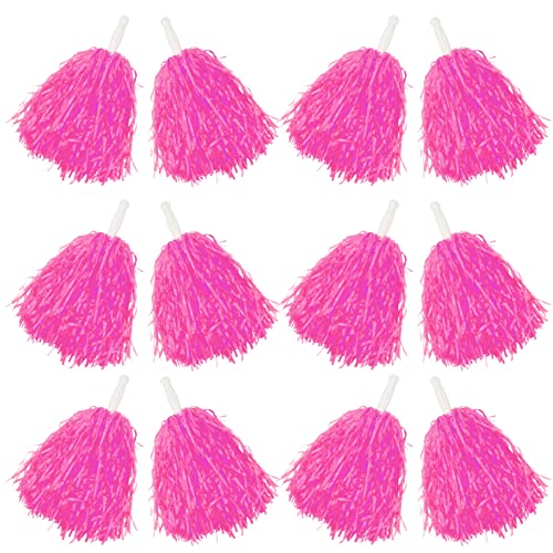 COMICFS 12 PCS Cheerleading Pom Poms Sports Dance Cheer Plastic Pom Pom with Plastic Handles for Sports Team Spirit Cheering, Party Dance Sports (Soft Plastic- Pink)