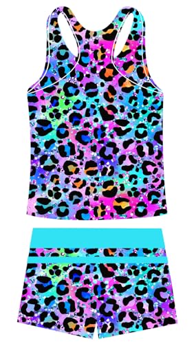 Image of UNIFACO Girls Swimsuits Two Piece Tankini Bathing Suits Boyshort Summer Beach Rash Guard Swimwear for 4-13T