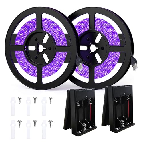 Eleganted 5M Bande LED Lumière Noire, UV Ruban LED, USB Bandeau LED Lumière, 395-405 nm avec Boîte de Batterie pour Halloween, DJ Soirée, Disco, Peinture Fluo