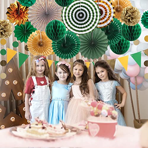 Image of Green and Gold Party Decorations 23Pcs Paper Fans Pom Poms Lemon Garland