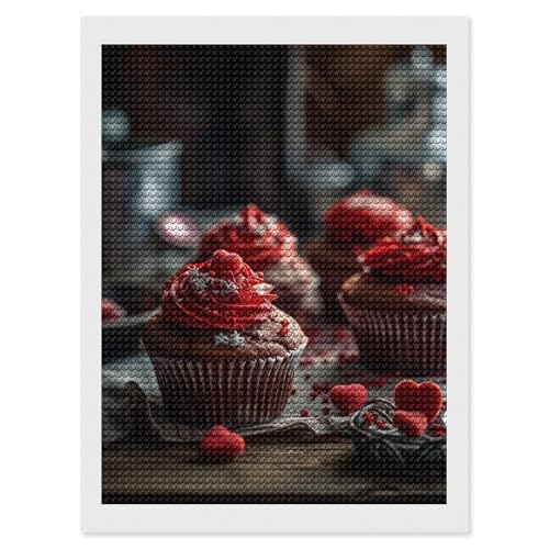 Kit broderie diamant adultes cupcakes rouges BWQMNT pour décoration murale DIY