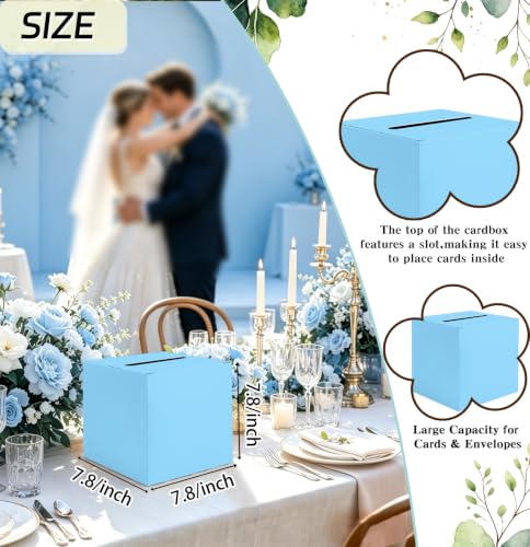 Image of SietDESEO Light Blue Card Box with Slot Money Gift Card Box Holder for Party Wedding Reception Birthday Graduation Bridal Shower Baby Shower Diaper Raffle Box