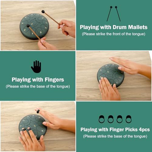 Steel Tongue Drum 11 Notas 6 Pulgadas Verde miniatura 2