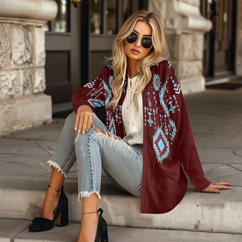 Woman Western Style Aztec Cardigan Long Sleeve Geometric Aztec Print Casual Lightweight Open Front Cardigan Coat4
