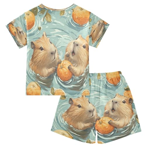 Pajama Sets Short Sleeve Cute Guinea Pigs Swimming Soft Cotton Summer Sleepwear 2 Piece PJS Size 5-14T2