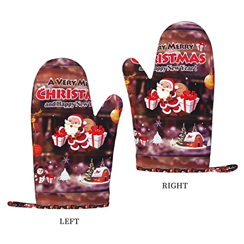 Santa Snowman Reindeer Printed Silicone Oven Mitts Heat Resistant Non-Slip Oven Gloves Set Of 2 For Kitchen Baking, Grilling #TOP1