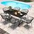 YITAHOME 7 Piece Patio Dining Set, Stackable Chairs with Comfortable Cushions, 59" Rectangle Tables with Metal Frame and Faux Wood Tabletop for Patio Balcony Porch Poolside Lawn Garden, Black