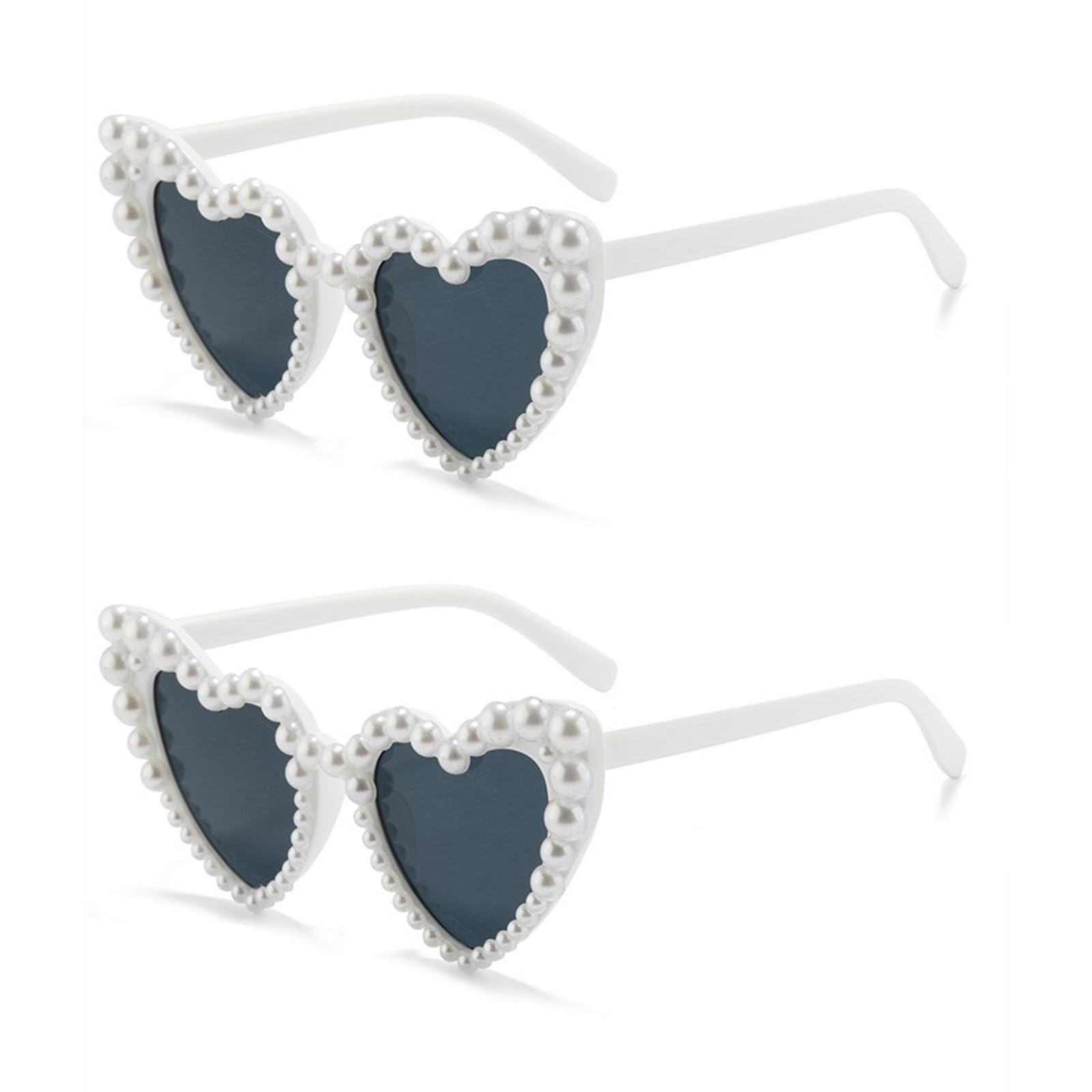 Tucireat Gafas Sol Corazon,2 Pares Gafas de Sol con Perlas en Forma de Corazón,Gafas Corazon Mujer, Retro Gafas de Sol Corazon,Gafas Corazon para mujeres, fiestas, festivales, accesorios(Blanco)