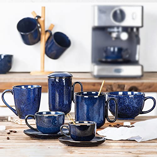 Vicrays Ceramic Coffee Mug Set - 18 Ounce Large Stoneware Mug For Men Women - Unique Glazed Porcelain Mugs With Handle For Coffee Latte Tea Milk Cocoa - Set Of 4 (Blue) #TOP5