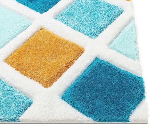 Image of SAGON Anti-Skid Shaggy Carpet Rug for Home | Ultra-Soft Plush Floor Mat for Living Room & Bedroom | Non-Slip, High-Density, Cozy Luxury Decor| 6 x 9 Feet Turquoise Criss Cross