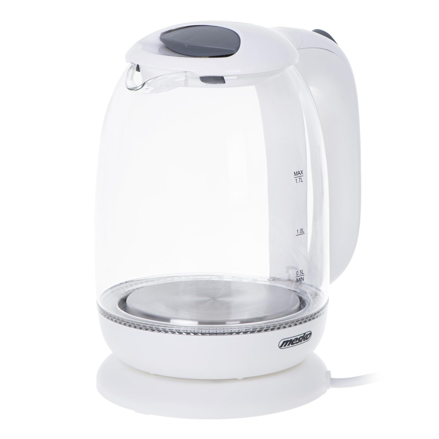 ADLER Mesko Bollitore in vetro 1,7 l, base girevole, illuminazione LED, bianco
