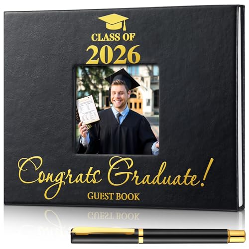 Geyoga 2026 Graduation Guest Book with Pen 144 Pages Class of 2026 Graduation Party Guest Sign in Book Memory Scrapbook for High School Senior Nights College Grad Gifts 6 x 8 Inch(Black)
