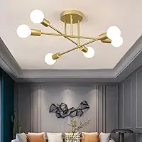 Luminária de Teto - 6 Luzes, Dourada Lustre Pendente Compatível com Lâmpadas E27,Para Cozinha, Quarto, Sala de Jantar(Lâmpada Não Incluída)