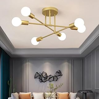 Luminária de Teto - 6 Luzes, Dourada Lustre Pendente Compatível com Lâmpadas E27,Para Cozinha, Quarto, Sala de Jantar(Lâmpada Não Incluída) - Produto 6 mais recomendado com 4.7 estrelas